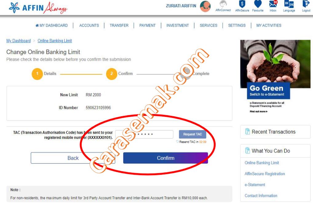 Cara Tukar Limit Transaksi Affin Bank