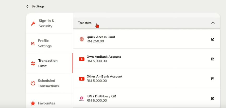 Step-step tukar limit transaksi Ambank